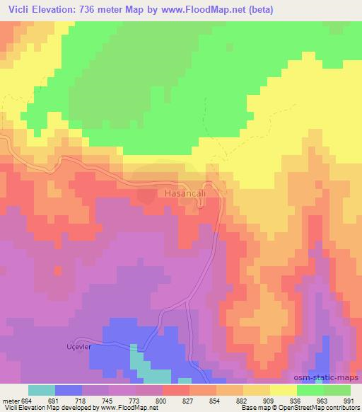 Vicli,Turkey Elevation Map