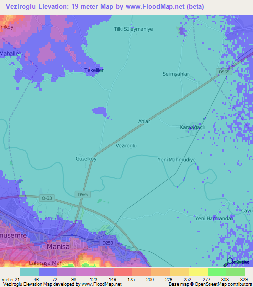 Veziroglu,Turkey Elevation Map