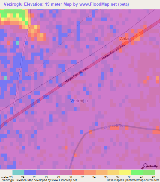 Veziroglu,Turkey Elevation Map