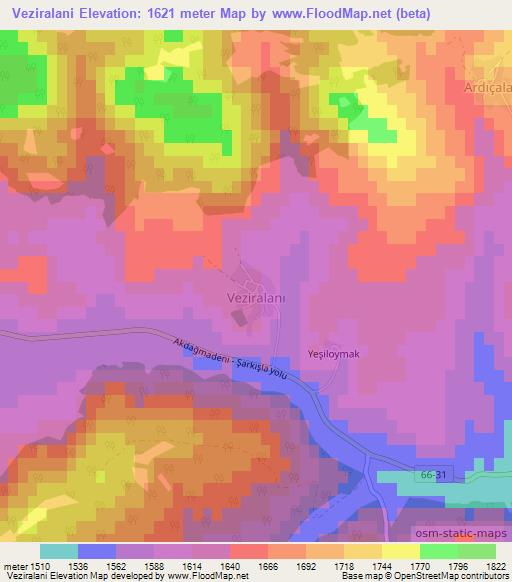 Veziralani,Turkey Elevation Map