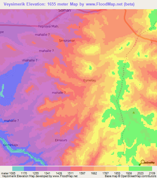 Veysimerik,Turkey Elevation Map