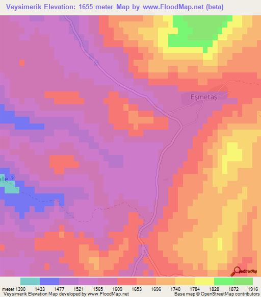 Veysimerik,Turkey Elevation Map