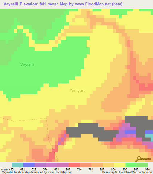 Veyselli,Turkey Elevation Map