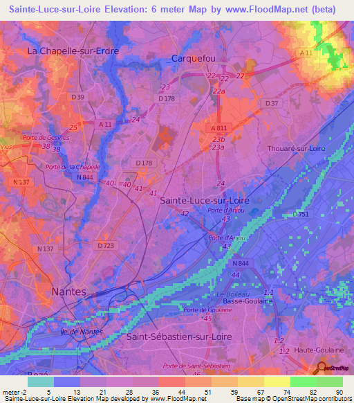 Sainte-Luce-sur-Loire,France Elevation Map