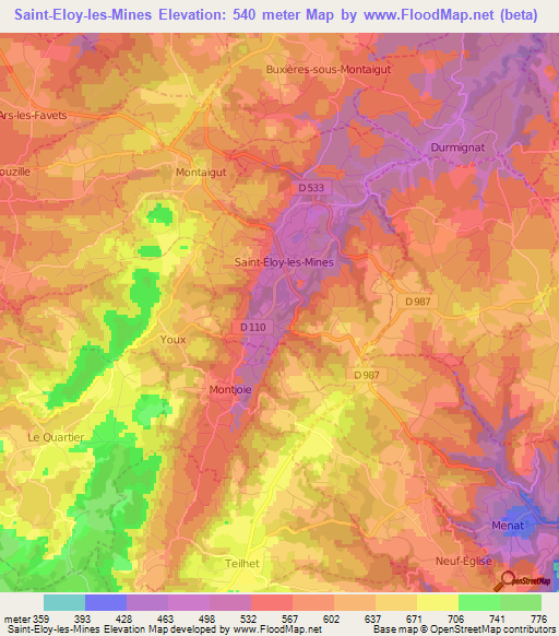 Saint-Eloy-les-Mines,France Elevation Map