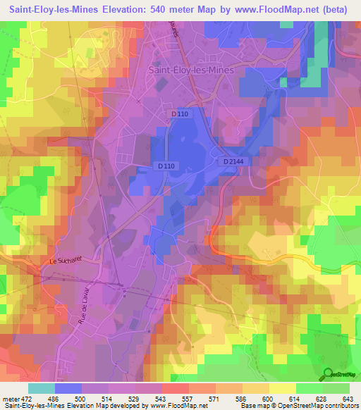 Saint-Eloy-les-Mines,France Elevation Map
