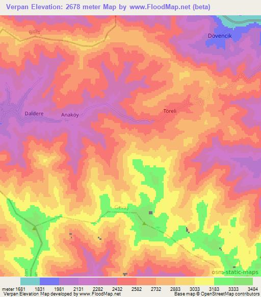 Verpan,Turkey Elevation Map