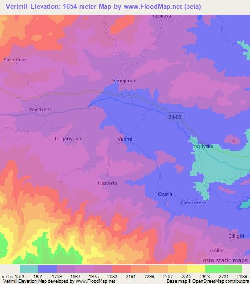 Verimli,Turkey Elevation Map