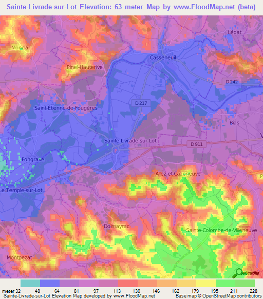 Sainte-Livrade-sur-Lot,France Elevation Map