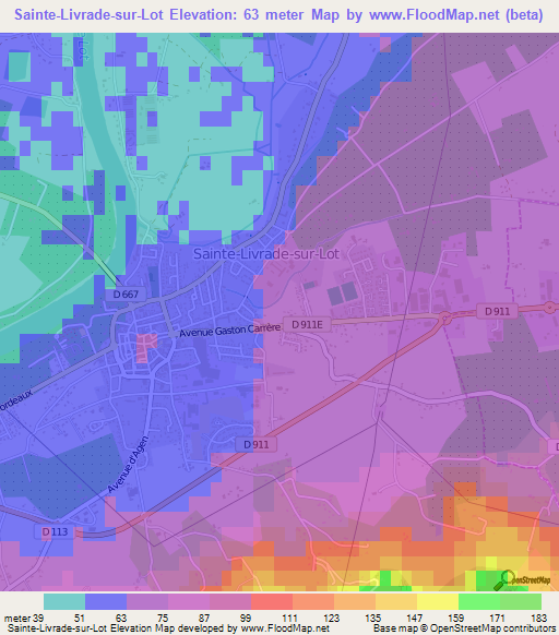 Sainte-Livrade-sur-Lot,France Elevation Map