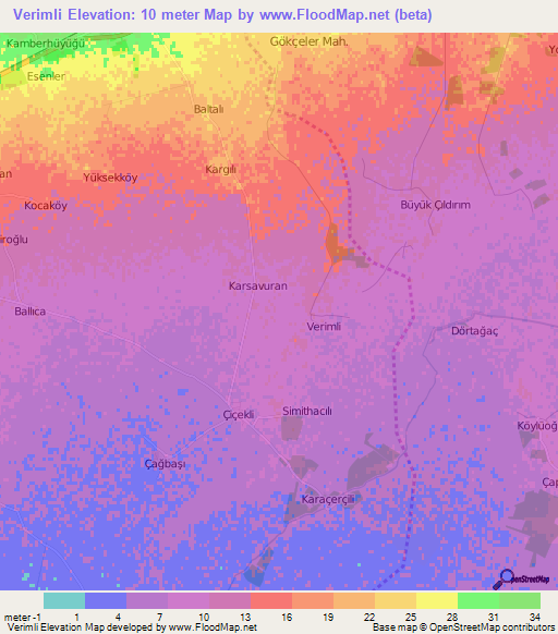 Verimli,Turkey Elevation Map