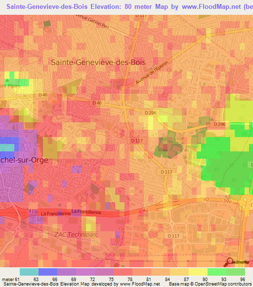 Sainte-Genevieve-des-Bois,France Elevation Map