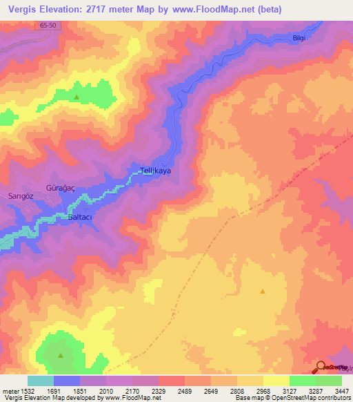 Vergis,Turkey Elevation Map