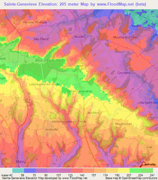 Sainte-Genevieve,France Elevation Map