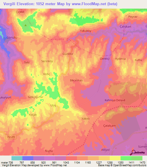 Vergili,Turkey Elevation Map