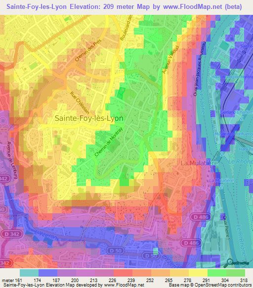 Sainte-Foy-les-Lyon,France Elevation Map