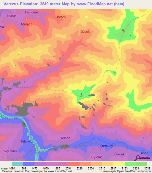 Verezus,Turkey Elevation Map