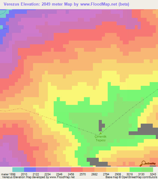 Verezus,Turkey Elevation Map