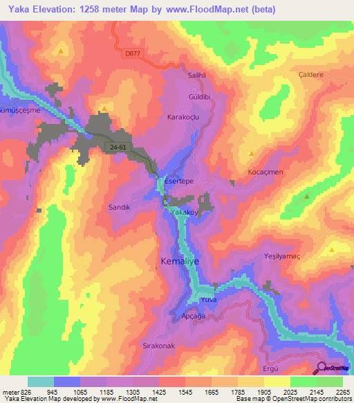 Yaka,Turkey Elevation Map