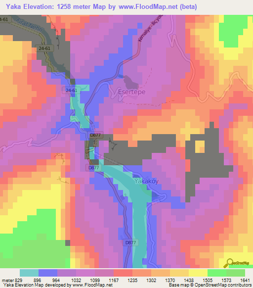 Yaka,Turkey Elevation Map