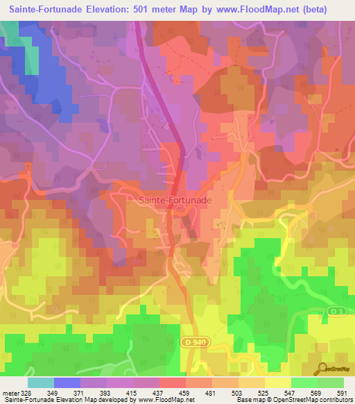 Sainte-Fortunade,France Elevation Map