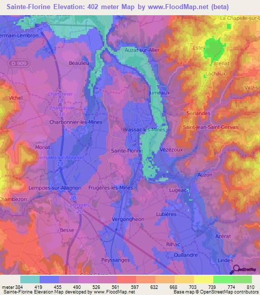 Sainte-Florine,France Elevation Map