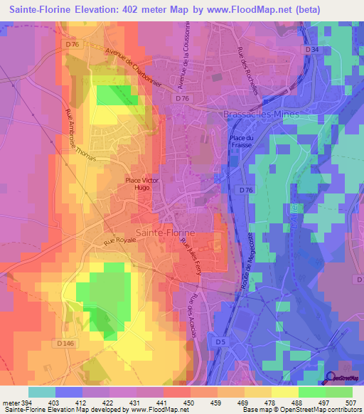 Sainte-Florine,France Elevation Map