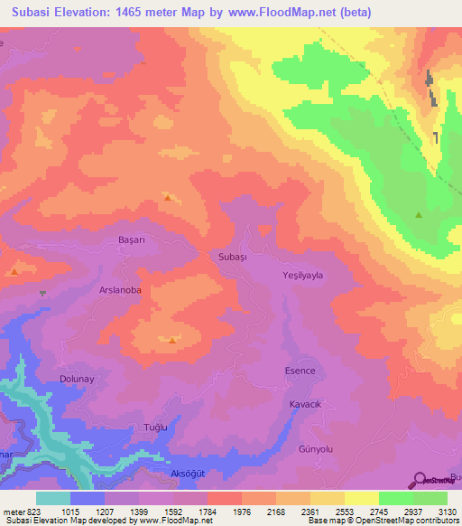 Subasi,Turkey Elevation Map