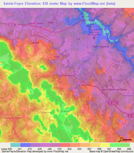 Sainte-Feyre,France Elevation Map