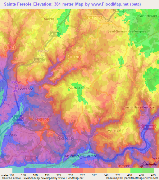 Sainte-Fereole,France Elevation Map