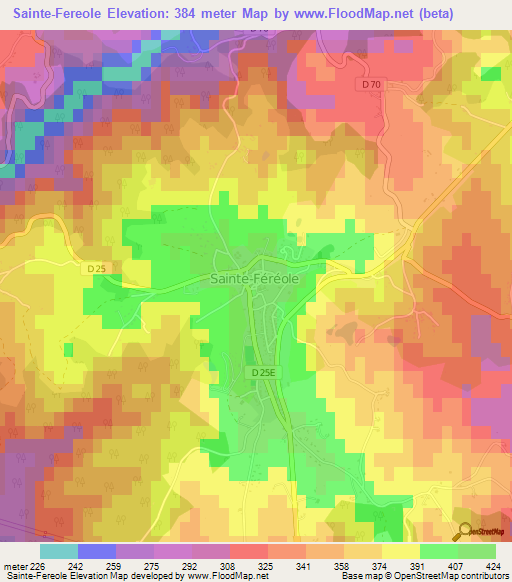 Sainte-Fereole,France Elevation Map