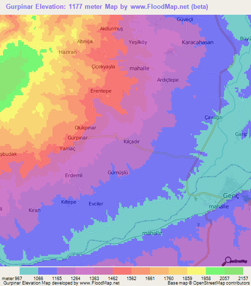 Gurpinar,Turkey Elevation Map