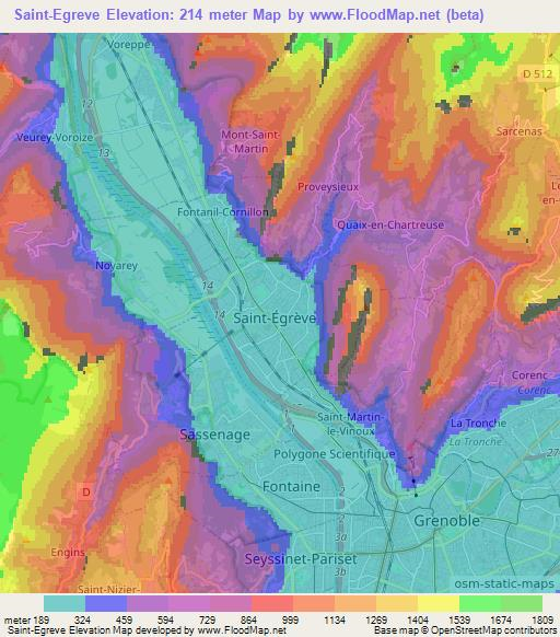 Saint-Egreve,France Elevation Map