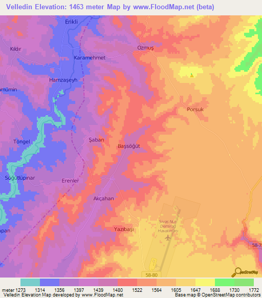 Velledin,Turkey Elevation Map