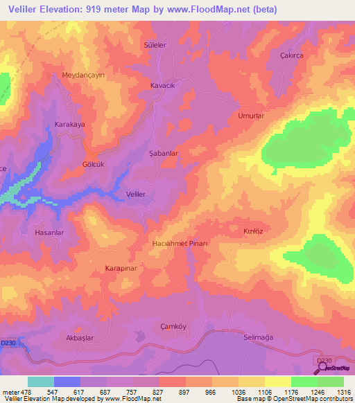 Veliler,Turkey Elevation Map