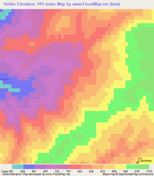 Veliler,Turkey Elevation Map