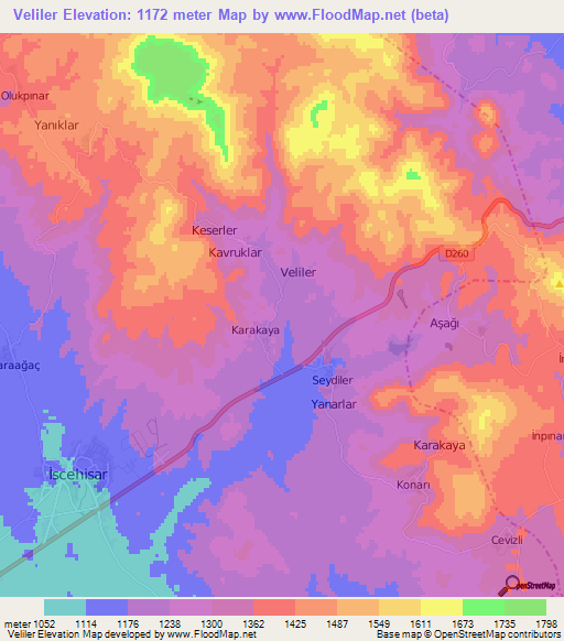 Veliler,Turkey Elevation Map