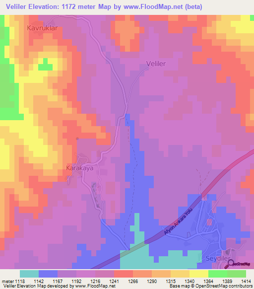 Veliler,Turkey Elevation Map