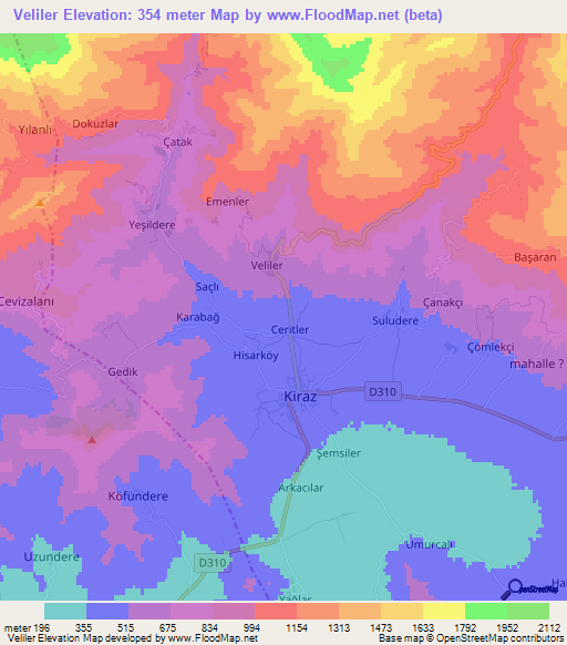 Veliler,Turkey Elevation Map