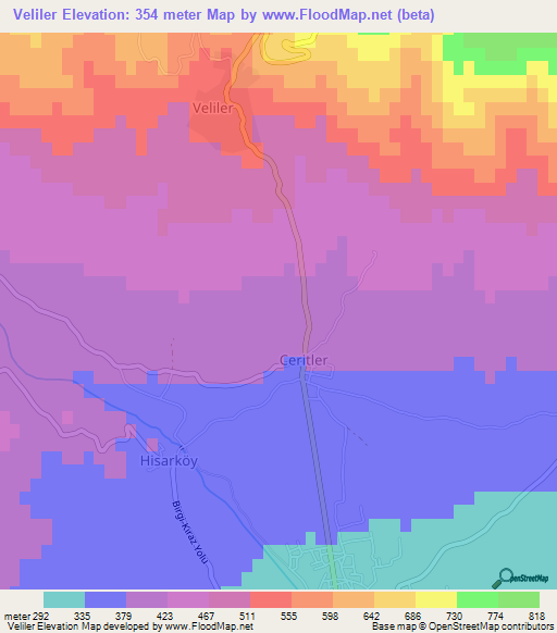 Veliler,Turkey Elevation Map