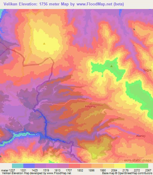 Velikan,Turkey Elevation Map