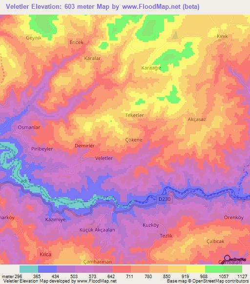 Veletler,Turkey Elevation Map