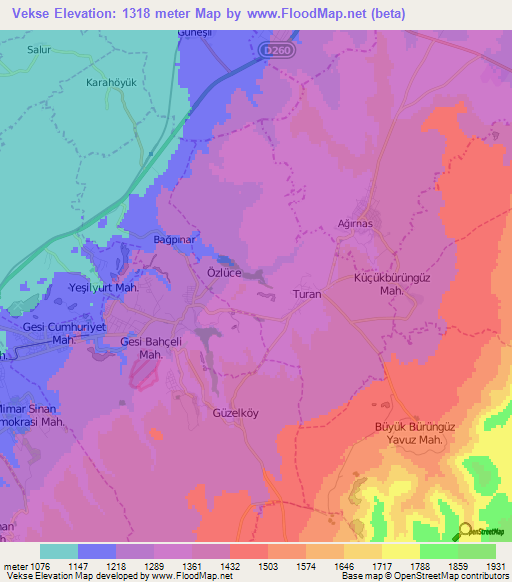 Vekse,Turkey Elevation Map