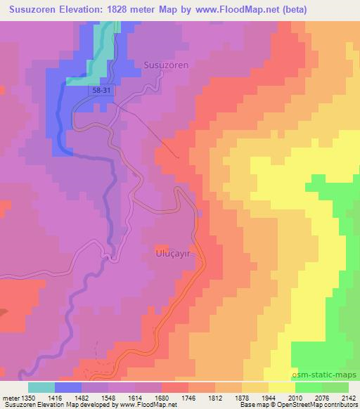 Susuzoren,Turkey Elevation Map