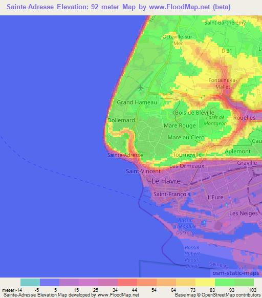 Sainte-Adresse,France Elevation Map