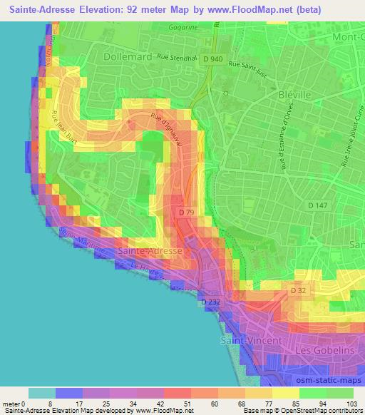 Sainte-Adresse,France Elevation Map