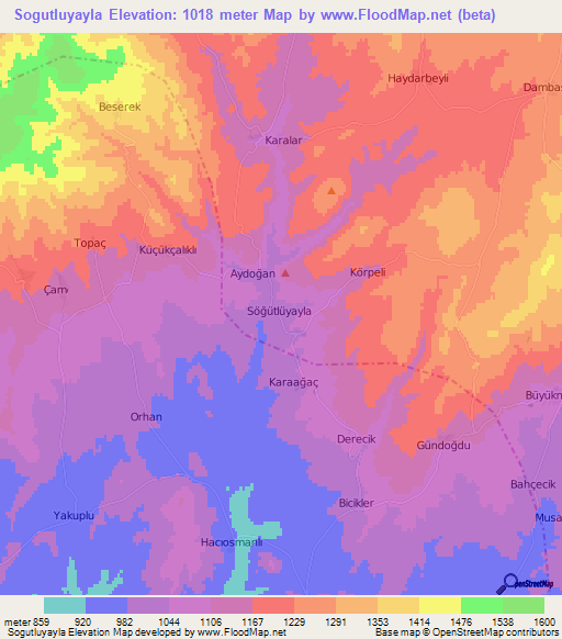 Sogutluyayla,Turkey Elevation Map