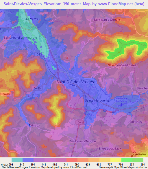 Saint-Die-des-Vosges,France Elevation Map