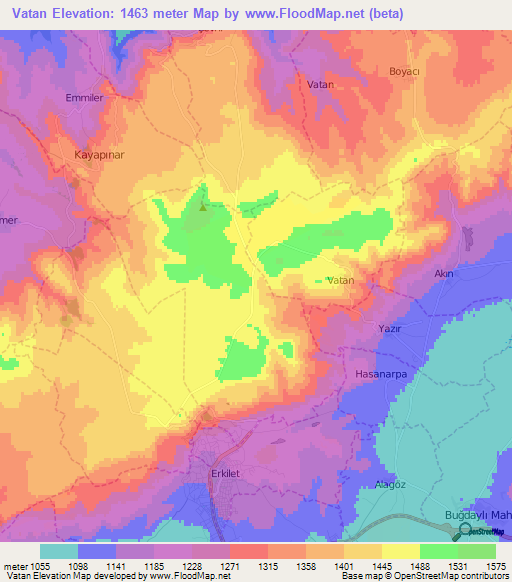 Vatan,Turkey Elevation Map