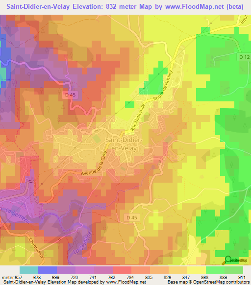 Saint-Didier-en-Velay,France Elevation Map